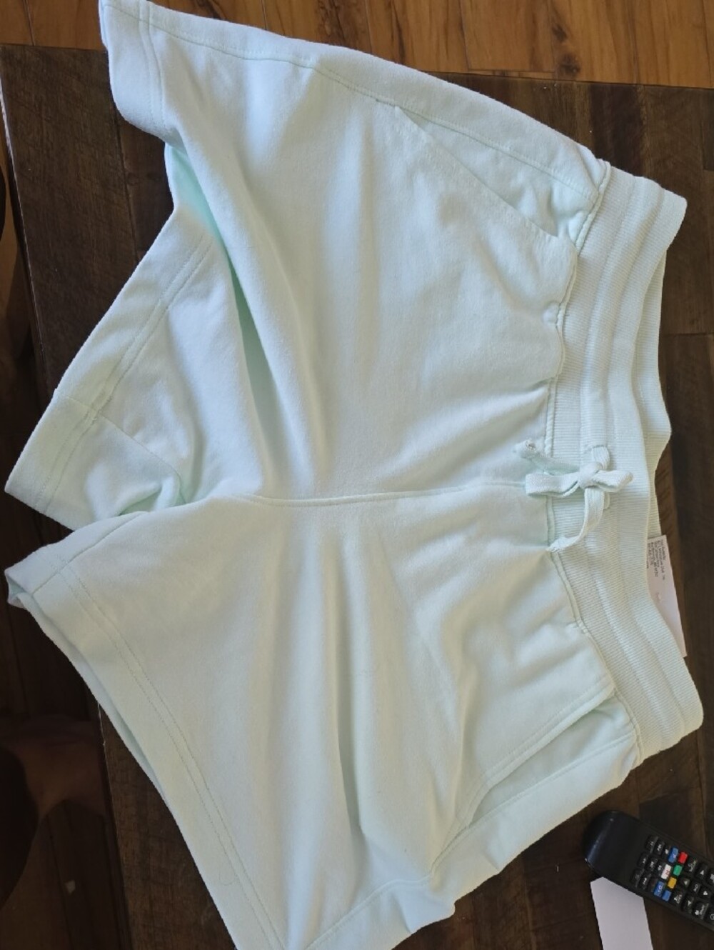 Women's Light Mint Terry Shorts with Ribbed Waistband - Picture 2 of 3